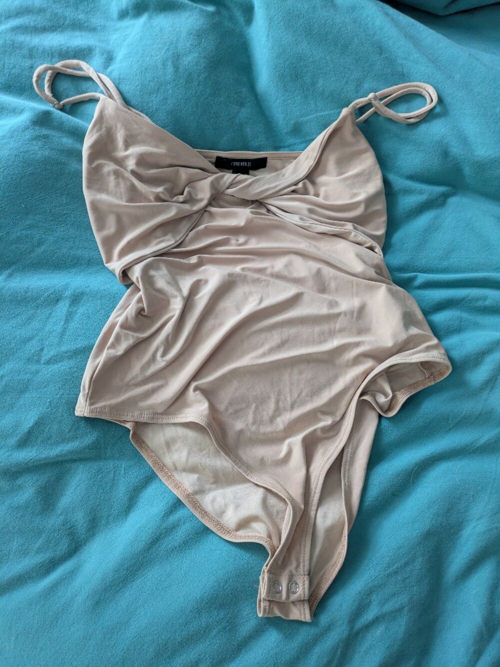 NWT Forever21 Twist-Front Nude Bodysuit Size L Super Soft Super Stretch